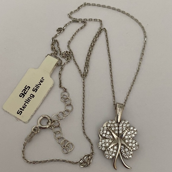 925 Silver double clover initial name cz necklace - Picture 4 of 4